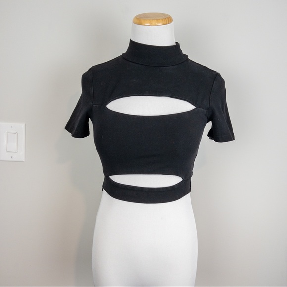 Tiger Mist Black Becca Cutout Mock Neck Crop Top - Size Small - Picture 3 of 12